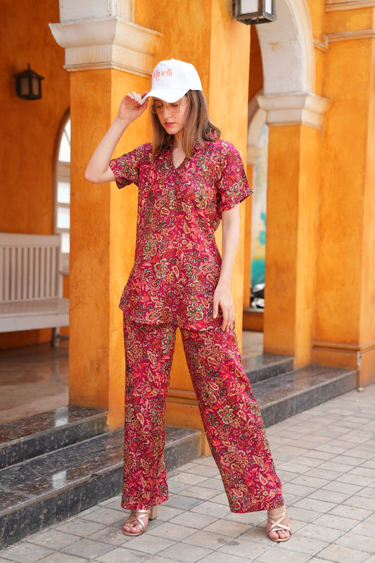 Red-Colored Printed Co-Ord Set