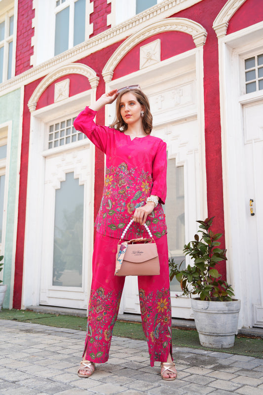 Fuchsia-Colored Printed Co-Ord Set