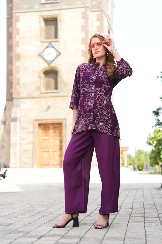 Magenta-Colored Printed Co-Ord Set