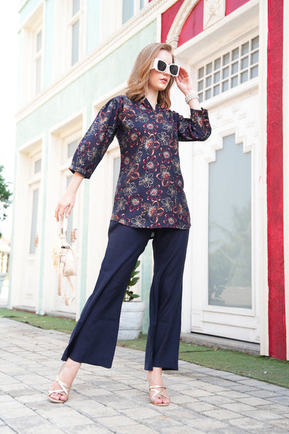 Navy Blue-Colored Printed Co-Ord Set