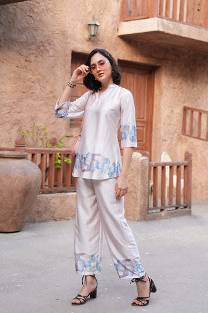 Quill Grey-Colored Printed Co-Ord Set