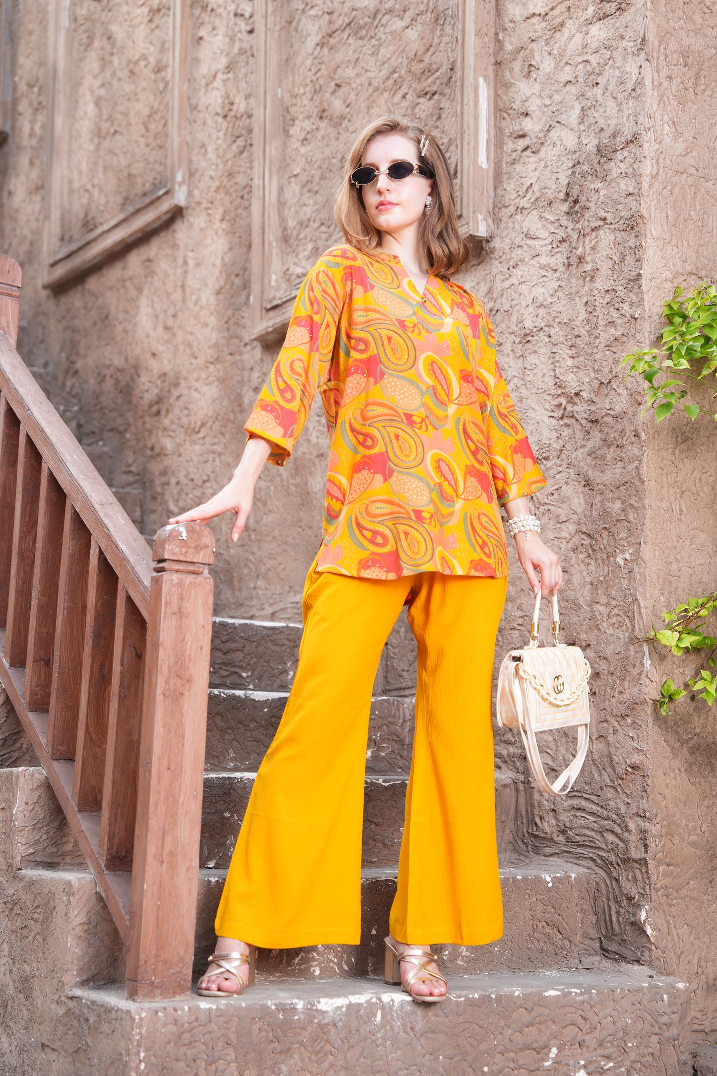 Mustard-Colored Printed Co-Ord Set