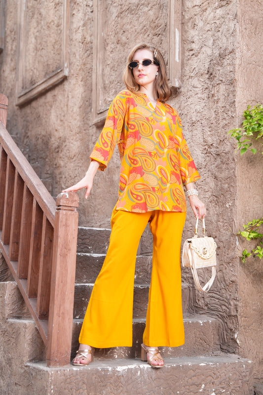 Mustard-Colored Printed Co-Ord Set