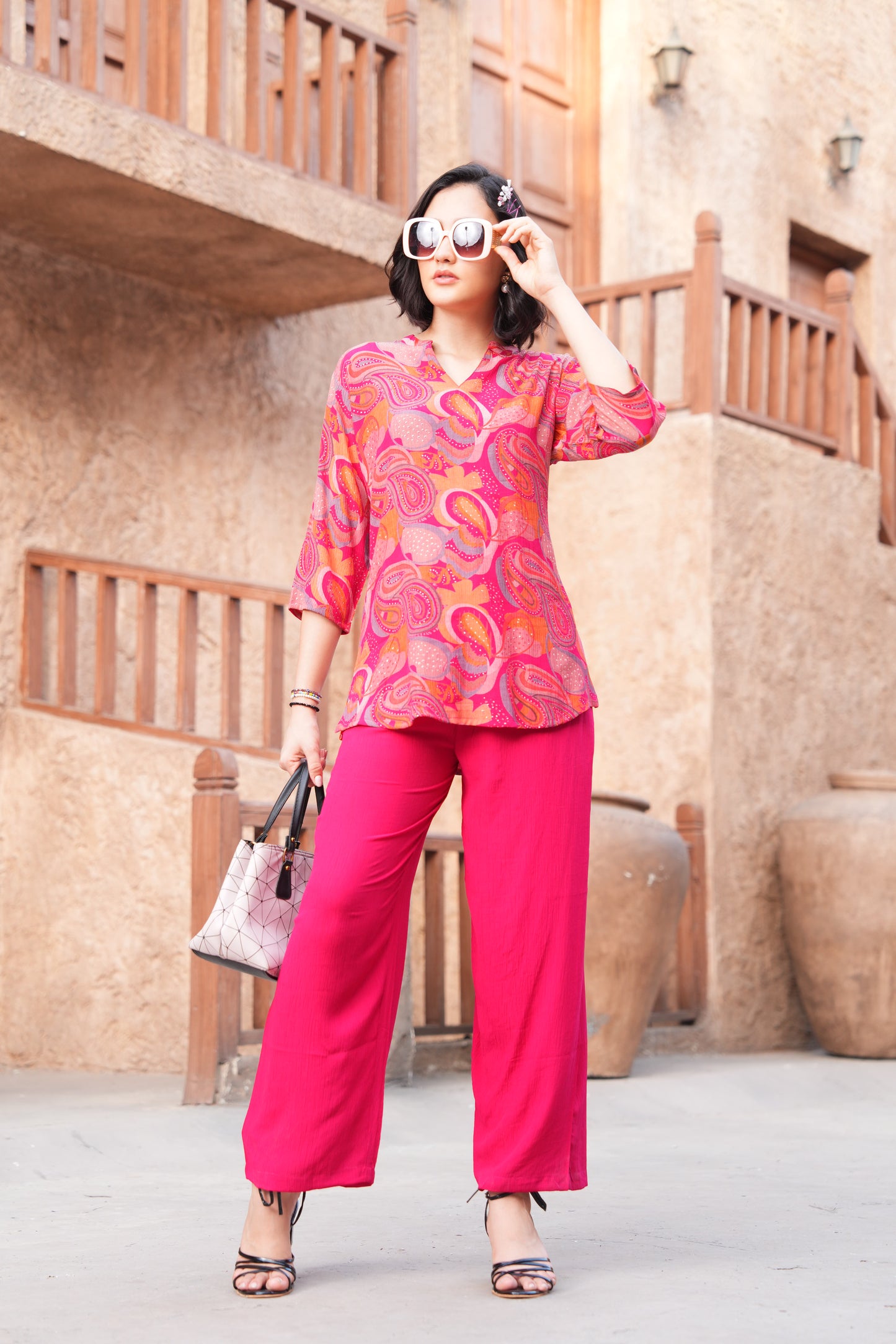 Fuchsia-Colored Printed Co-Ord Set