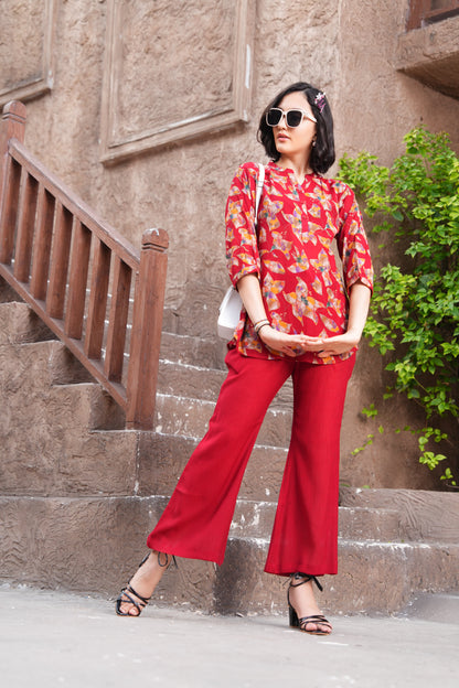 Red-Colored Printed Co-Ord Set