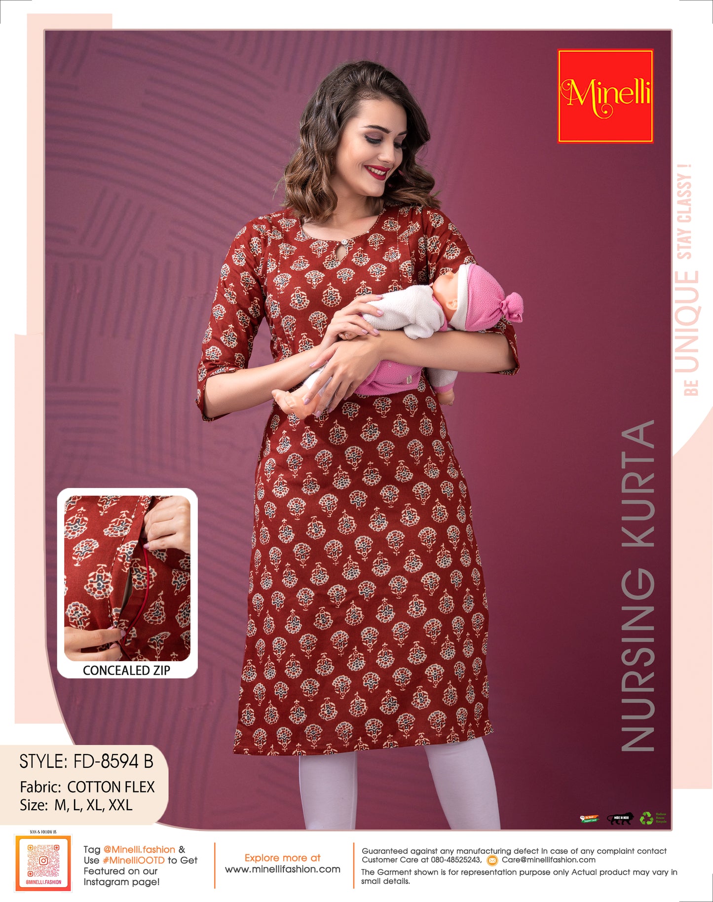 Red-Colored Cotton Flex Printed Feeding Kurta