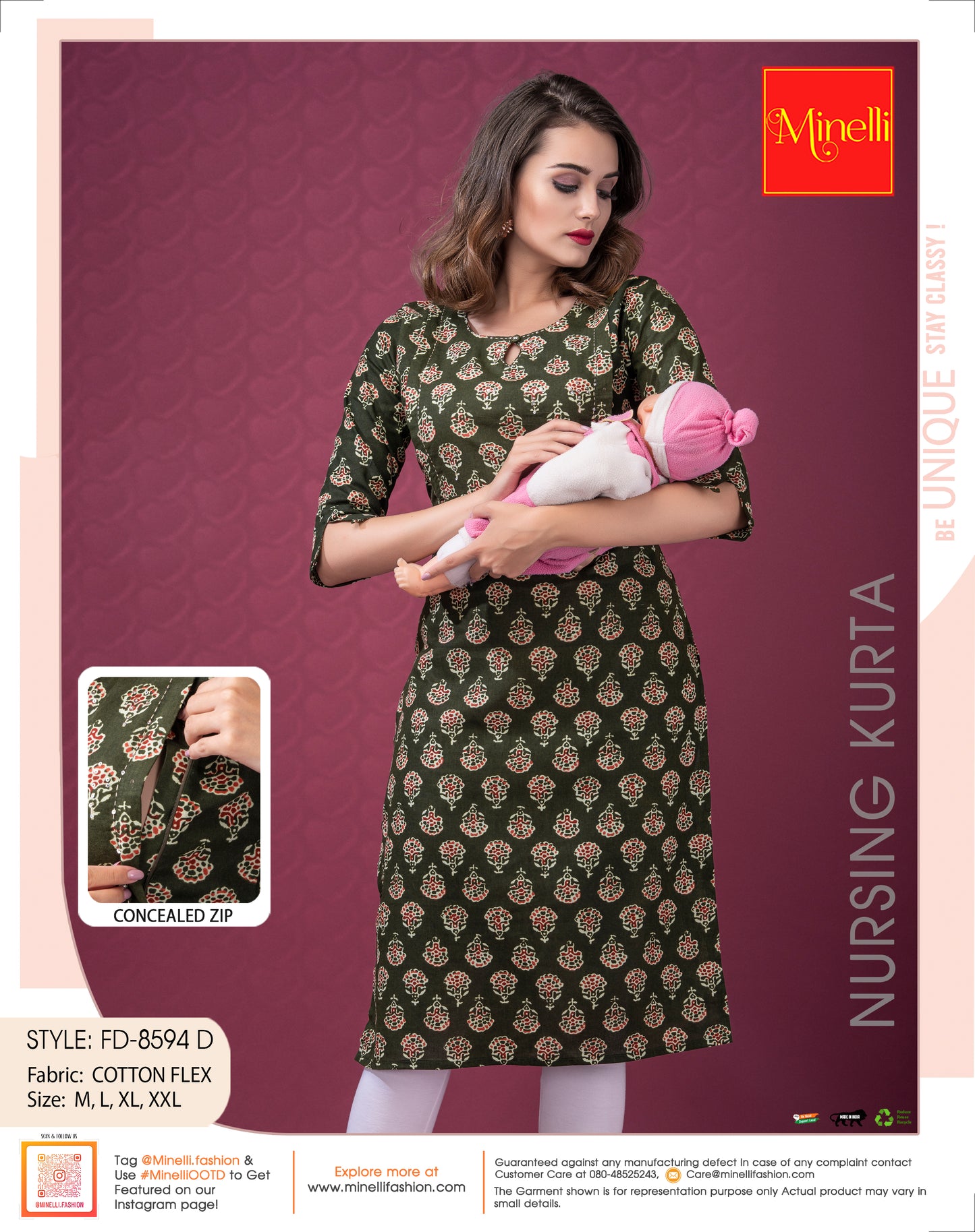 Green-Colored Cotton Flex Printed Feeding Kurta