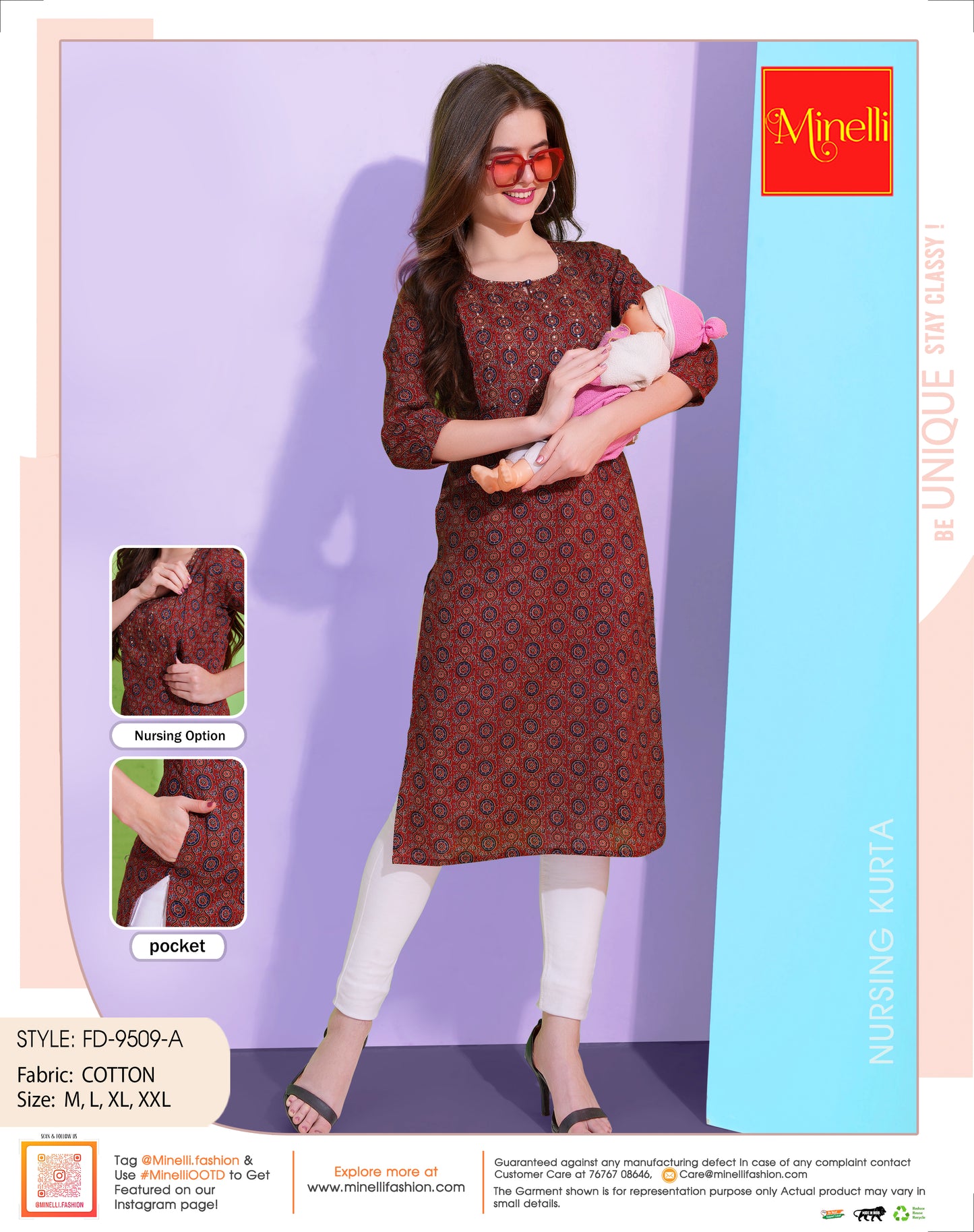 Womens Red-Colored Printed Feeding Kurta