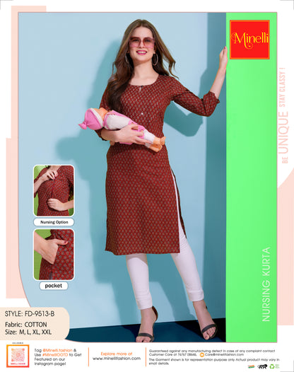 Womens Red-Colored Printed Feeding Kurta