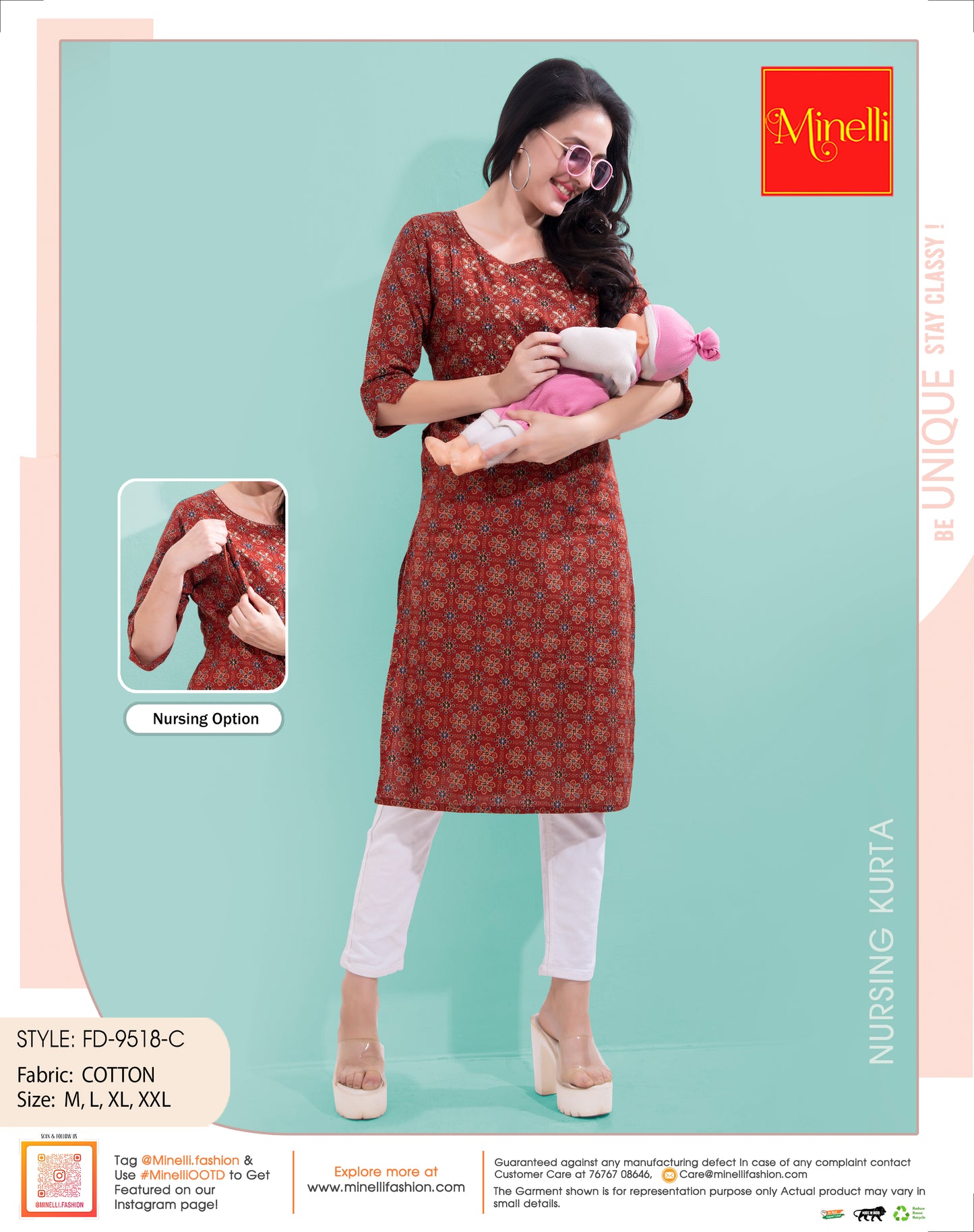 Womens Red-Colored Printed Feeding Kurta