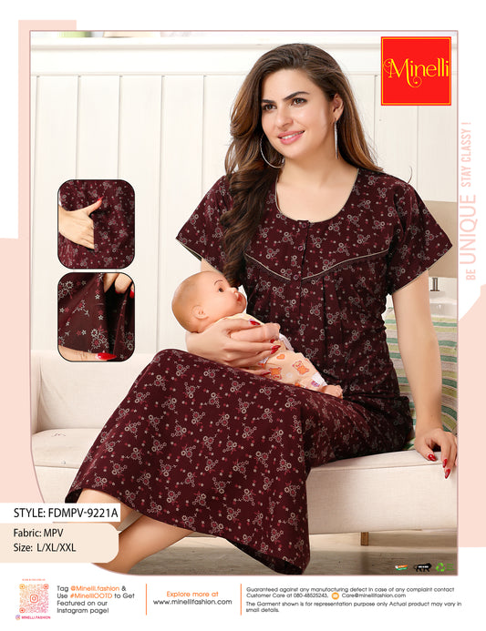 Maroon-Colored Micro PV Feeding Nightdress