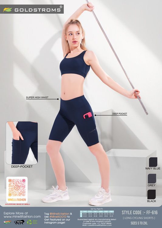 Womens Long Cycling Shorts - Navy Blue