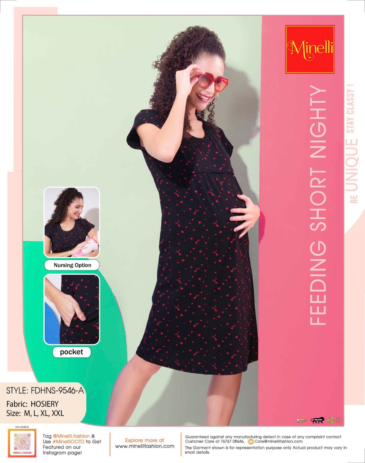 Black-Colored Feeding Short Nightdress