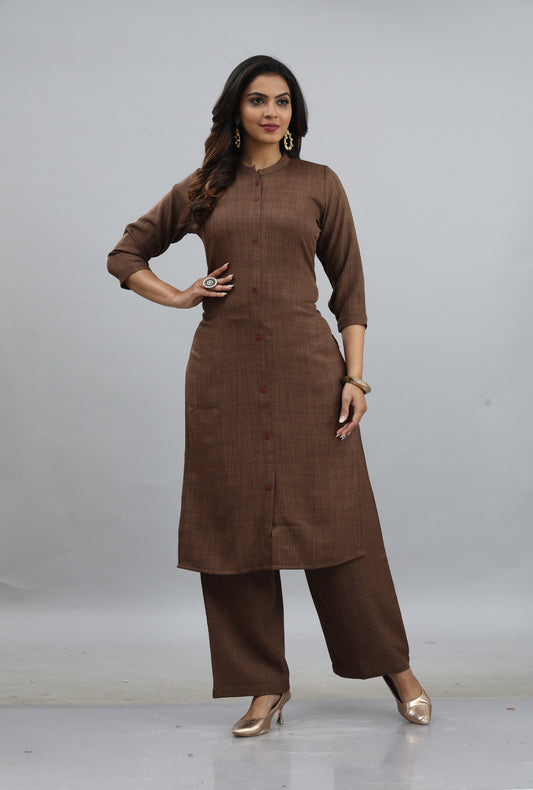 Coffee-Colored Kurti Style Co-Ord Set