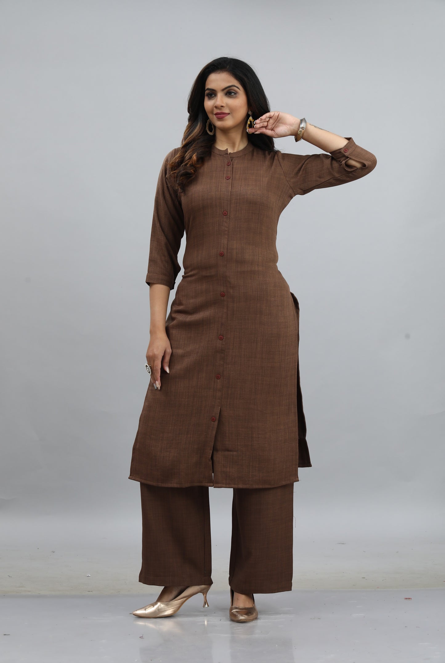 Coffee-Colored Kurti Style Co-Ord Set