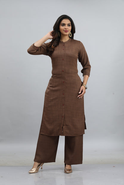 Coffee-Colored Kurti Style Co-Ord Set