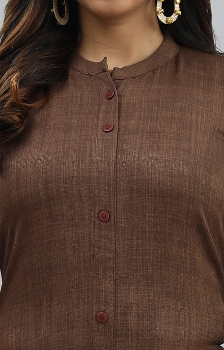 Coffee-Colored Kurti Style Co-Ord Set