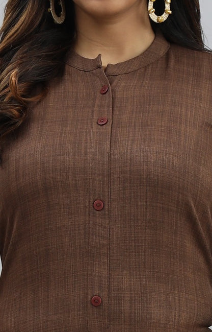 Coffee-Colored Kurti Style Co-Ord Set