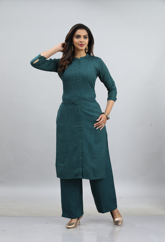 Green-Colored Kurti Style Co-Ord Set