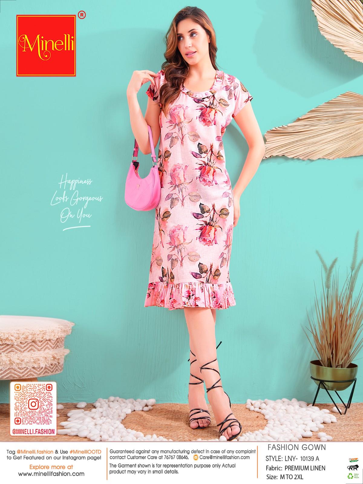 Peach-Colored Printed Fashion Gown