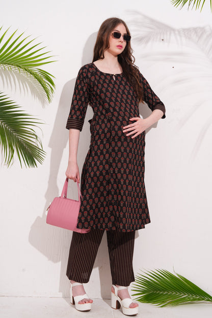 Womens Maternity Kurti Pant Set - Black