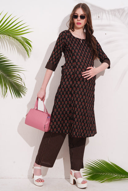Womens Maternity Kurti Pant Set - Black