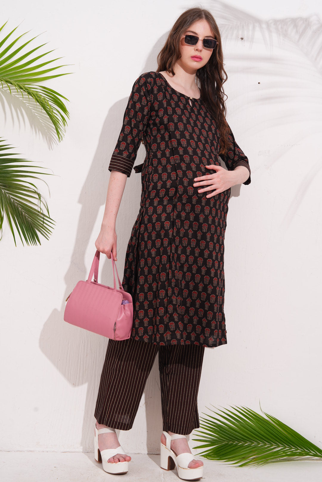 Womens Maternity Kurti Pant Set - Black