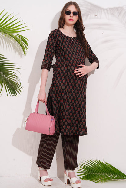 Womens Maternity Kurti Pant Set - Black