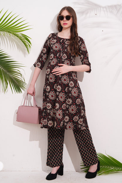 Womens Maternity Kurti Pant Set - Black