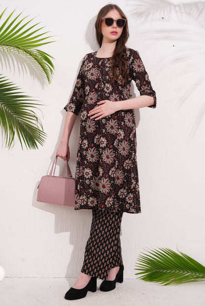 Womens Maternity Kurti Pant Set - Black