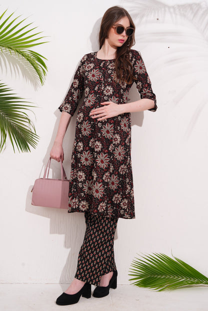 Womens Maternity Kurti Pant Set - Black