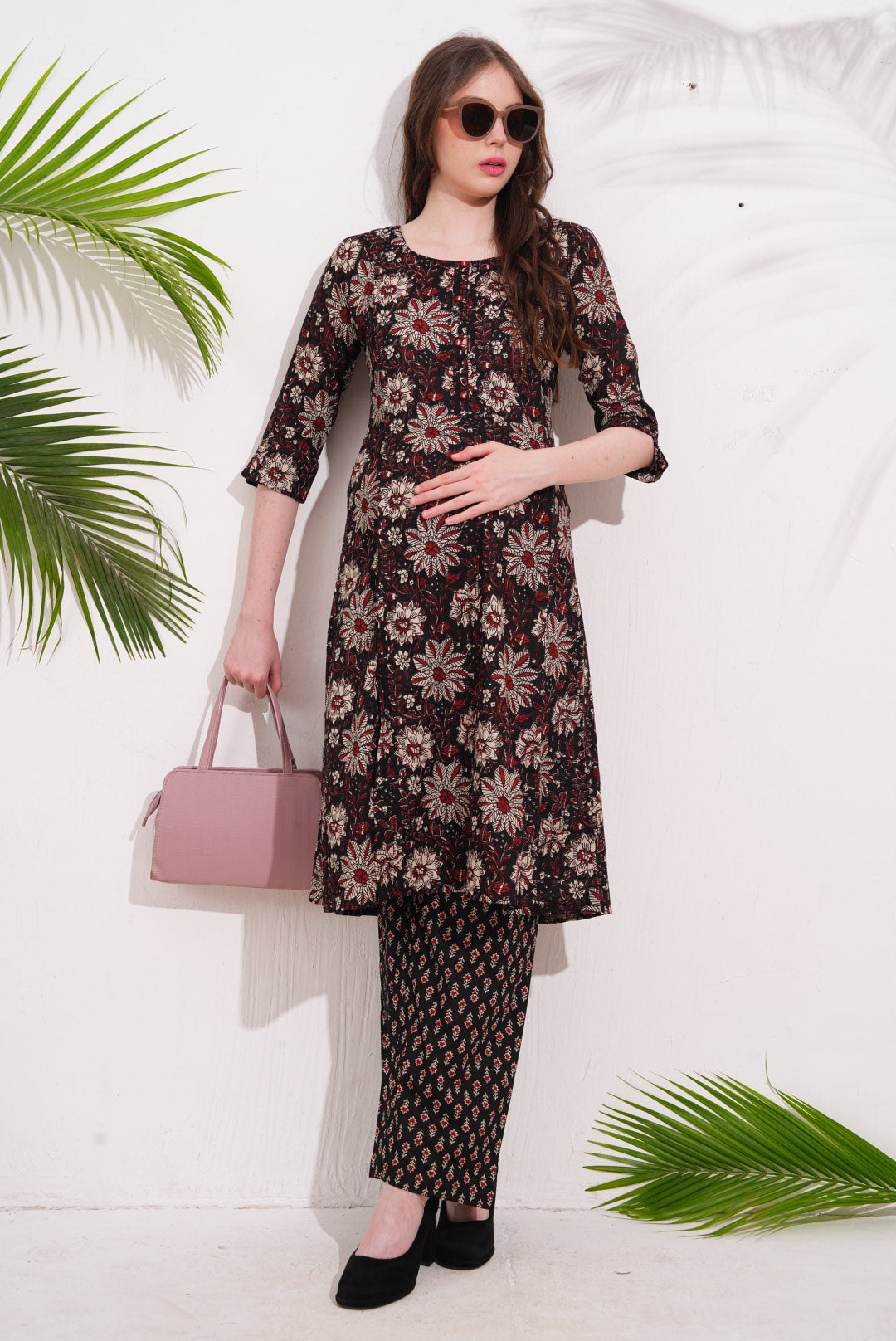 Womens Maternity Kurti Pant Set - Black