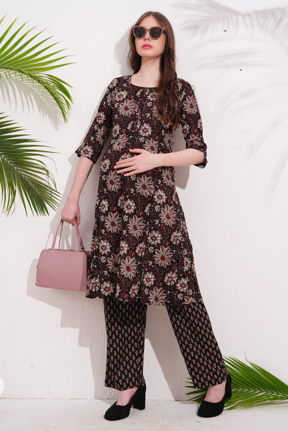 Womens Maternity Kurti Pant Set - Black