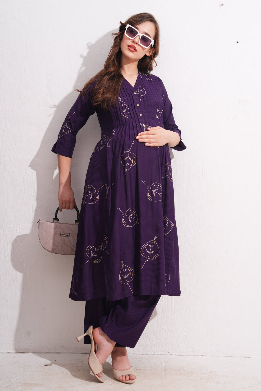 Womens Maternity Kurti Pant Set - Purple