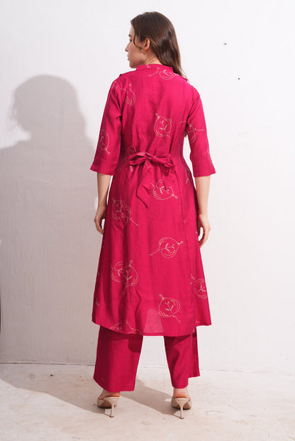 Womens Maternity Kurti Pant Set - Fuchsia