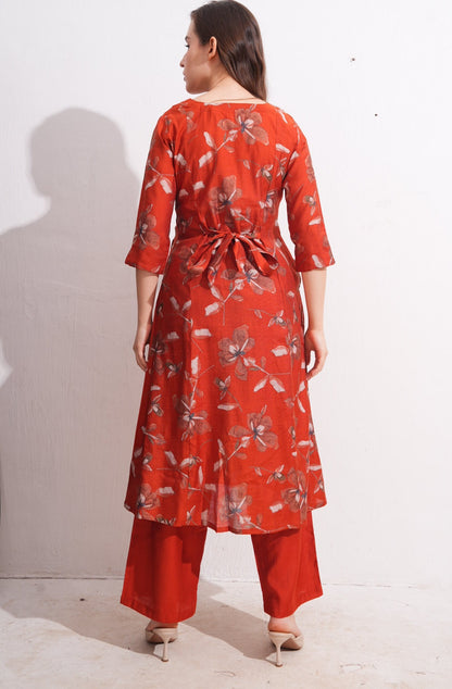 Womens Maternity Kurti Pant Set - Orange
