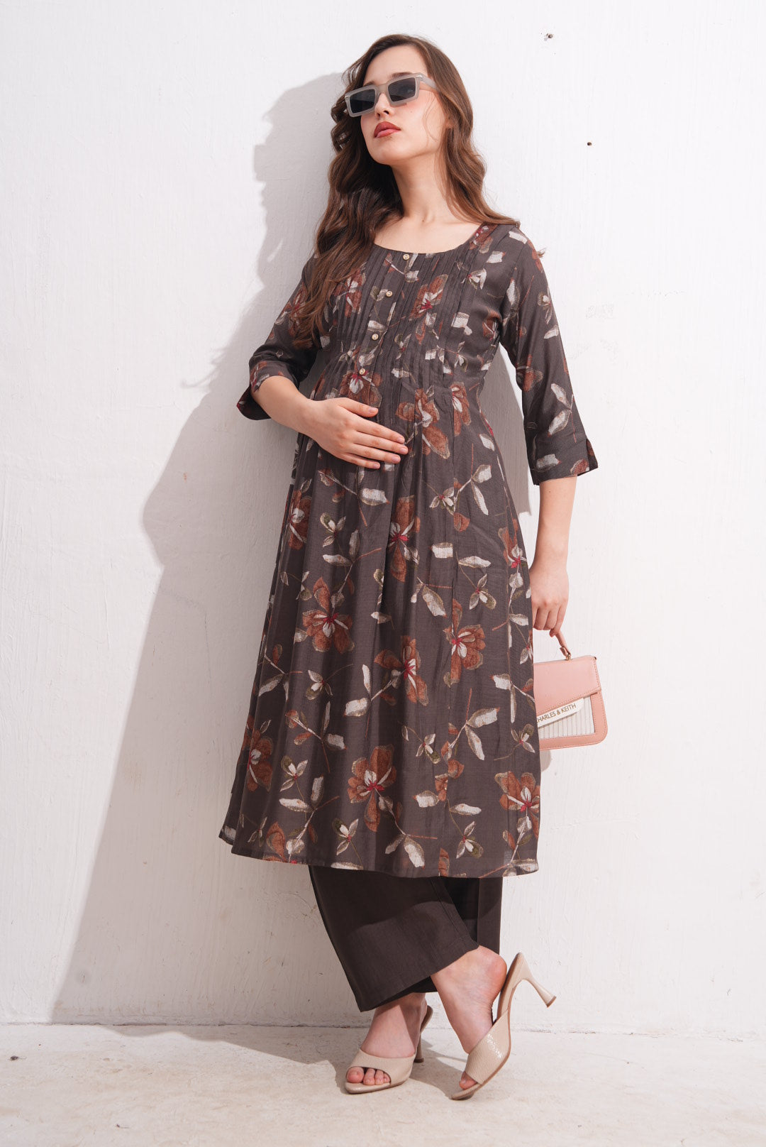 Womens Maternity Kurti Pant Set - Coffee
