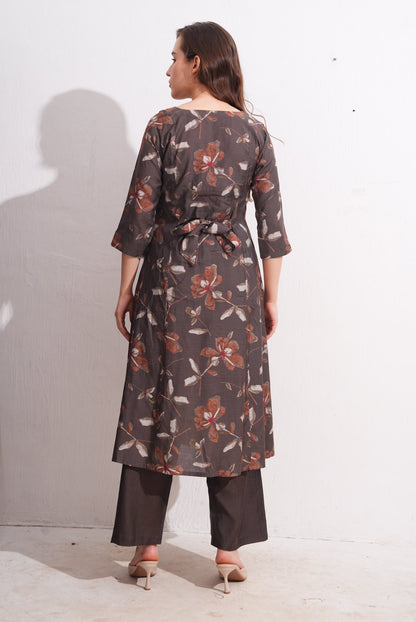 Womens Maternity Kurti Pant Set - Coffee
