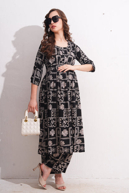 Womens Maternity Kurti Pant Set - Black