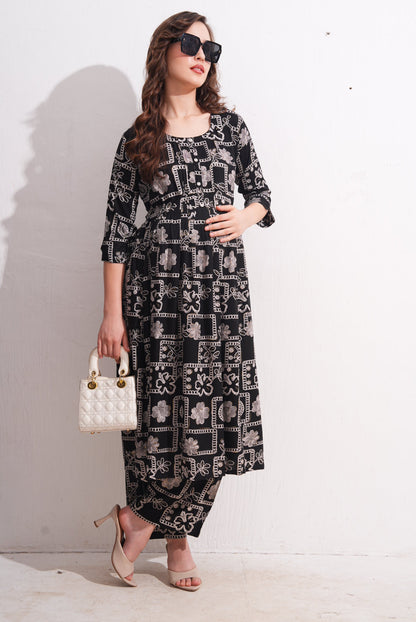 Womens Maternity Kurti Pant Set - Black