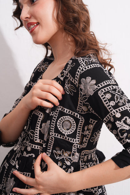 Womens Maternity Kurti Pant Set - Black
