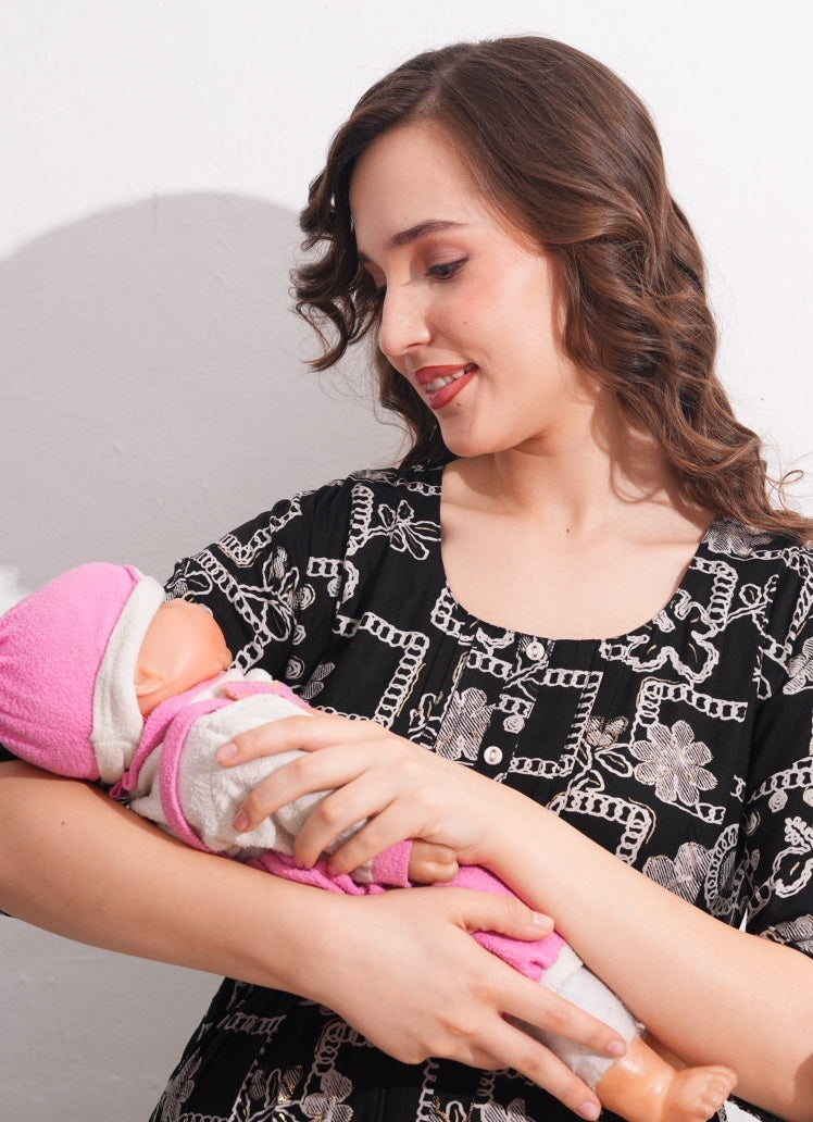 Womens Maternity Kurti Pant Set - Black