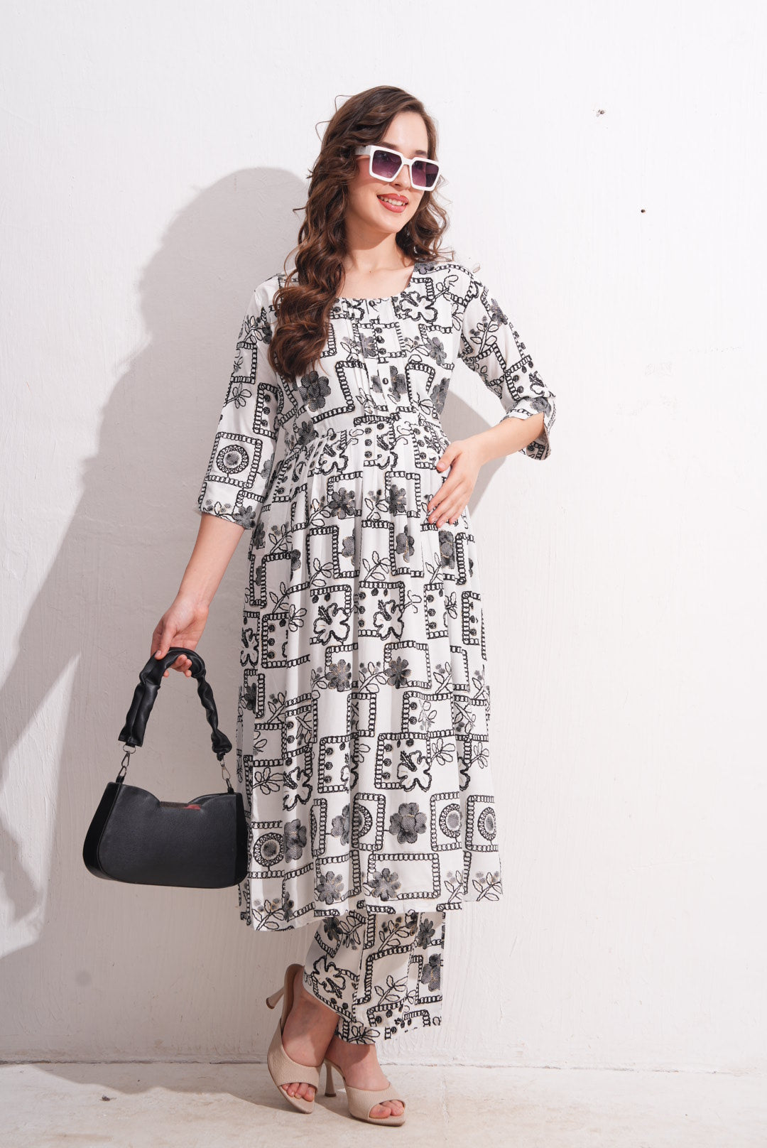 Womens Maternity Kurti Pant Set - Off White