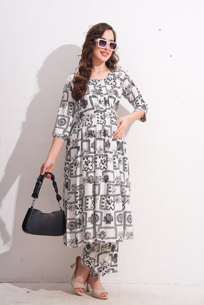 Womens Maternity Kurti Pant Set - Off White