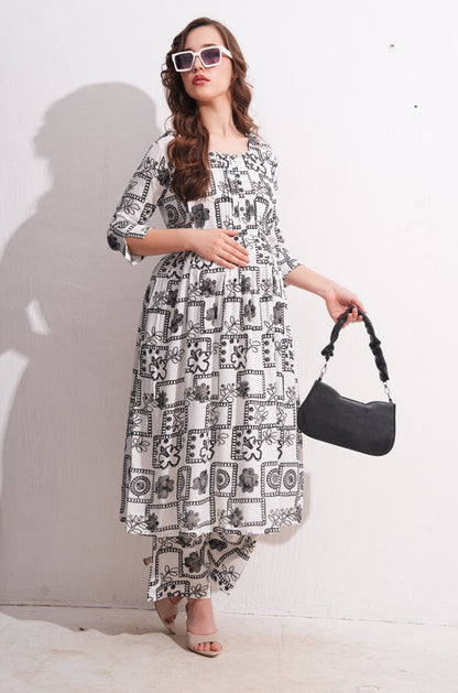 Womens Maternity Kurti Pant Set - Off White