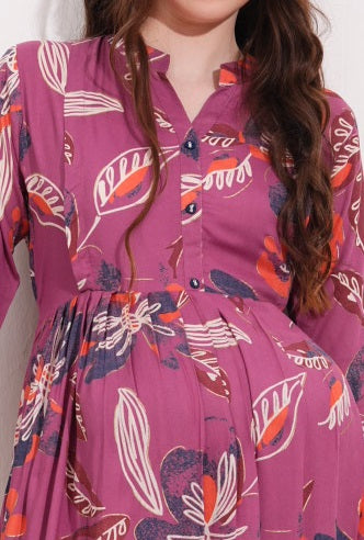 Womens Maternity Kurti Pant Set - Fuchsia