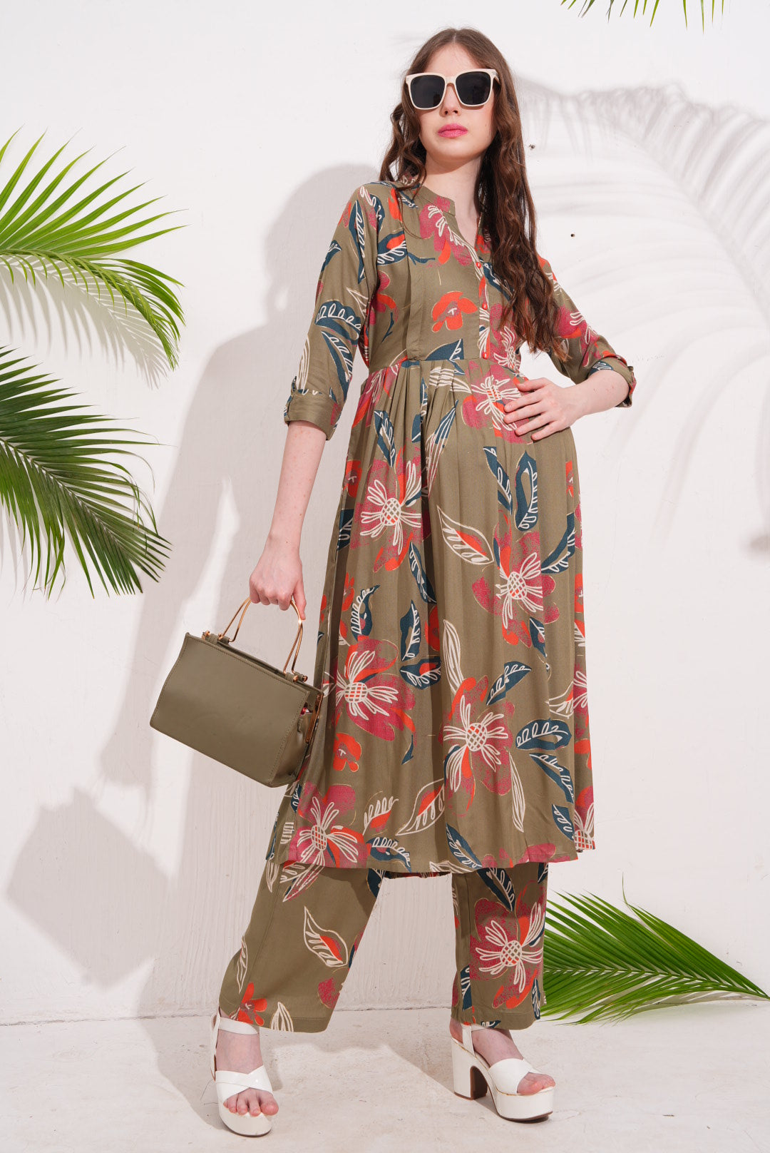 Womens Maternity Kurti Pant Set - Khaki