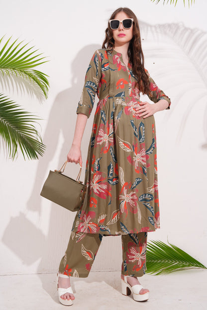 Womens Maternity Kurti Pant Set - Khaki