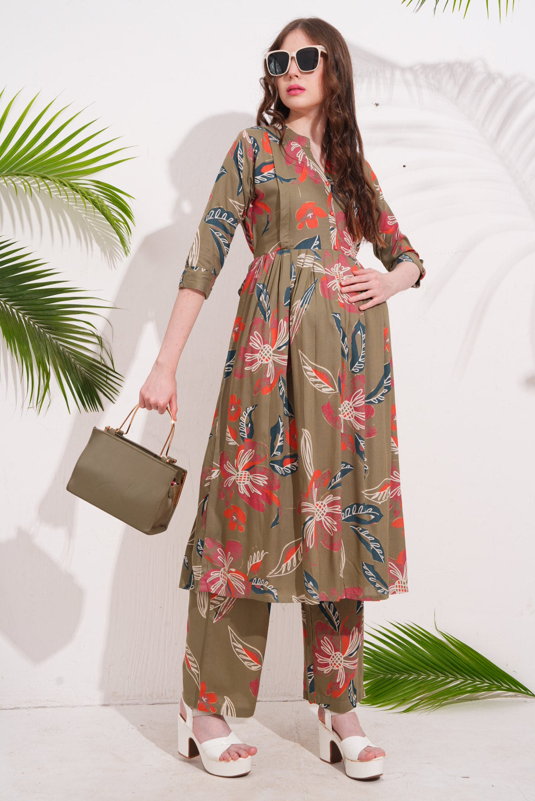 Womens Maternity Kurti Pant Set - Khaki