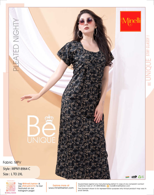 Black-Colored PV Pleated Nightdress